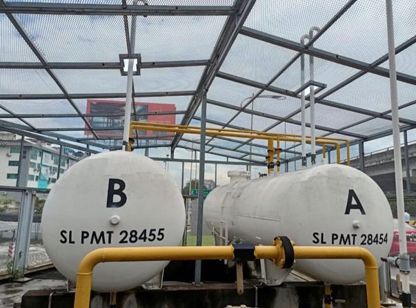 LPG bulk tanks A and B under shelter